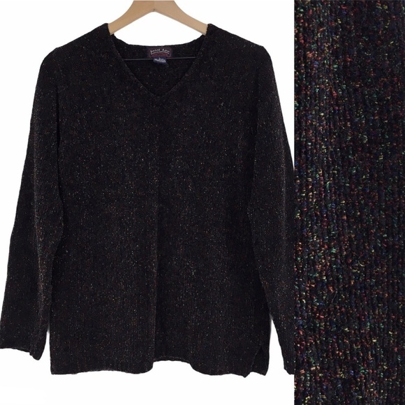 VINTAGE Sweater Chenille Confetti V Neck Size Multi Color Jessi Lee Size Large - Picture 2 of 10